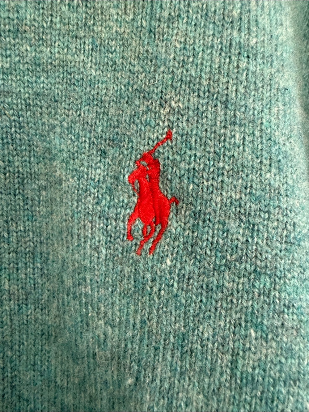 Polo Ralph Lauren Medium Cashmere Crewneck Sweater Mint Green Heather Red Pony - Picture 3 of 6